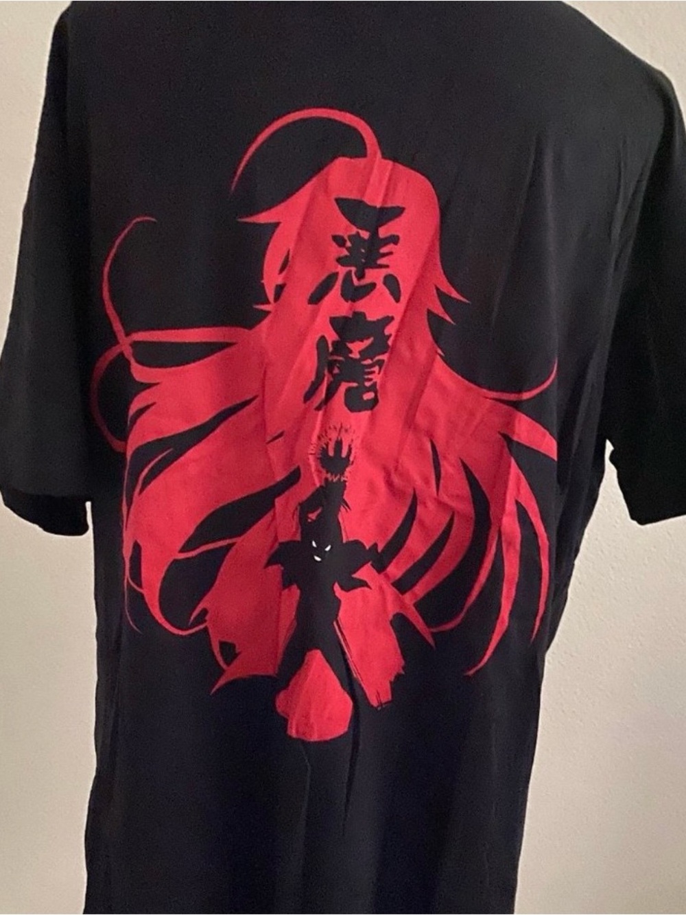 Black Graphic Tee with Red Anime Silhouette